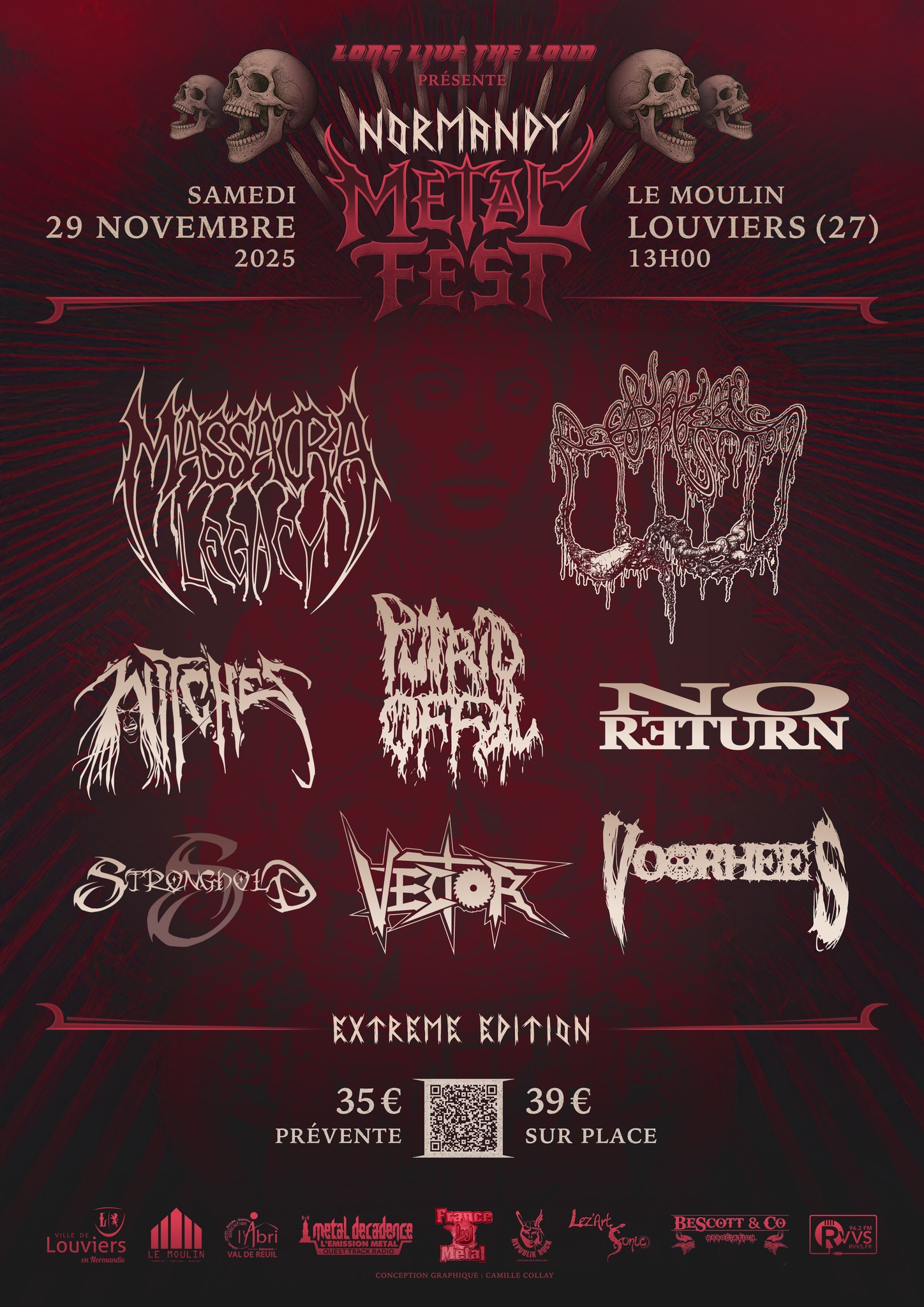 Witches flyer Massacra Legacy, Sublime Cadaveric Decomposition, No Return, Witches, Putrid Offal, Voorhees, Vector, Stronghold @ Normandy Metal Festival - Winter Edition Le Moulin Louviers (27-France)