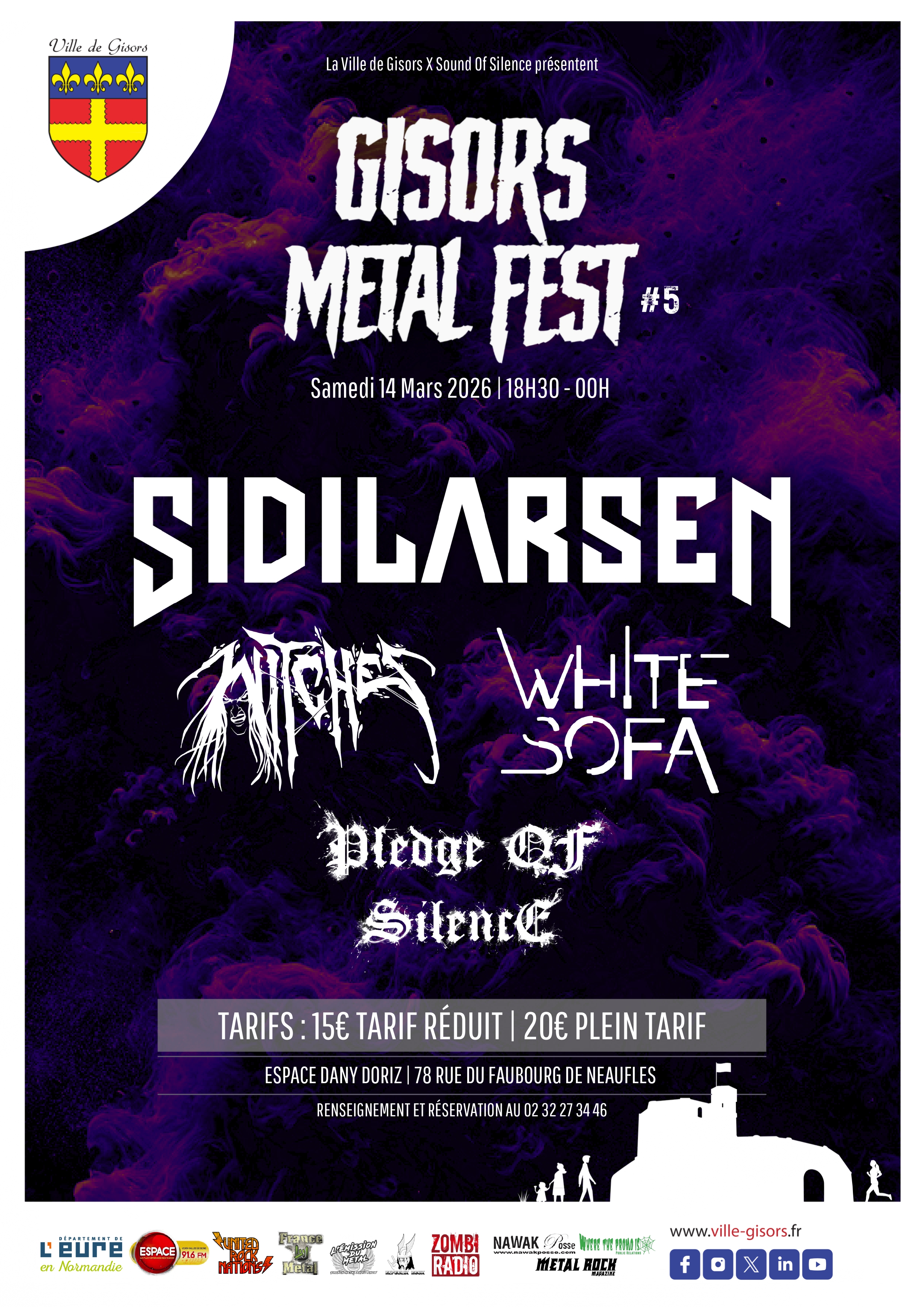 Witches flyer Sidilarsen + Witches + White Sofa + Pledge of Silence @ Gisors Metal Fest #5 Espace Dany Doriz Gisors (27-France)