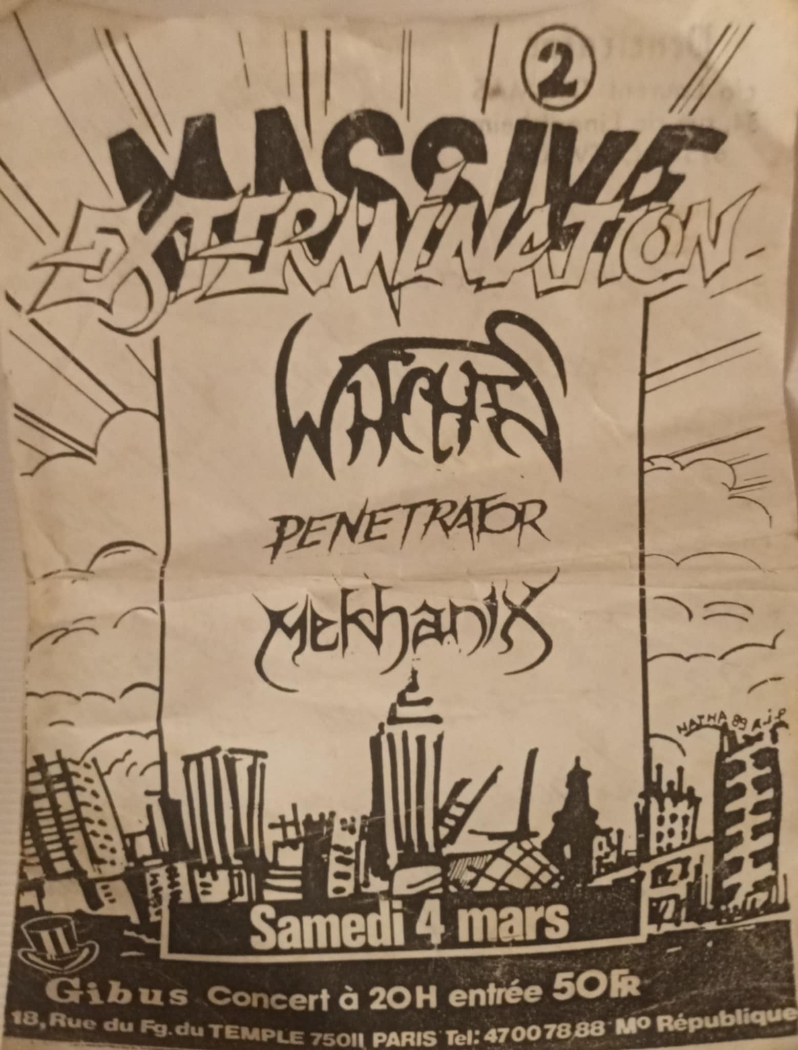 Witches flyer WITCHES + Penetrator, Mekhanix @ Paris Massive Extermination 2 Gibus Paris (75-France)