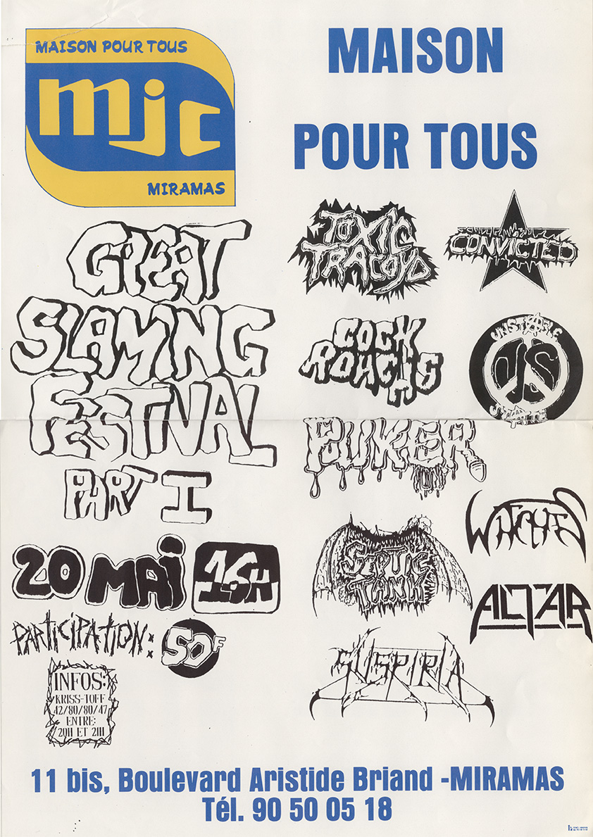 Witches flyer Toxic Tracoyd + Convicted + Unstable State + WITCHES + Altar + Puker + Suspiria + CockRoachs + Septic Tank @ Great Slaming Fest part 1 Maison pour tous Miramas (13-France)