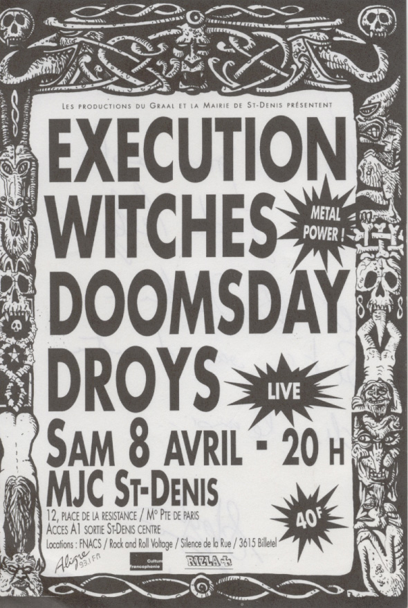 Witches flyer Execution, Doomsday WITCHES + Droys @  MJC Saint Denis (93-France)