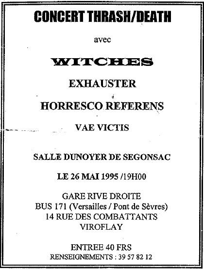 Witches flyer WITCHES + Exhauster, Horesco Referens, VaeVictis @ Salle Dunoyer de Segonsac Viroflay (78-France)