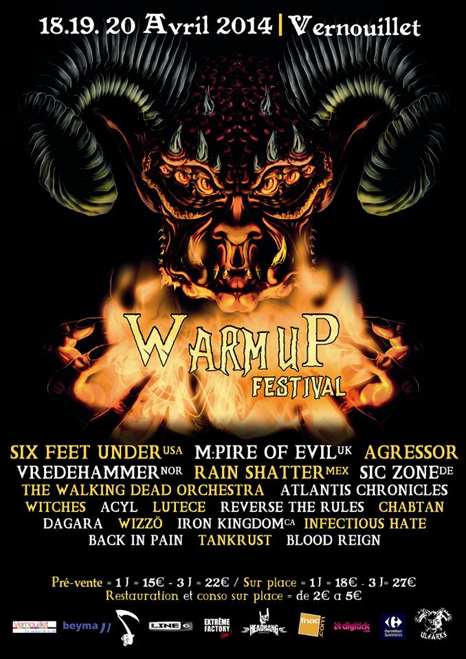 Witches flyer Six Feet Under (USA), Rain Shatter (Mex), Vredehammer (Nor), WITCHES, Sic Zone (Ger), Blood Reign (Fr). @ Warm Up Vernouillet (78-France)
