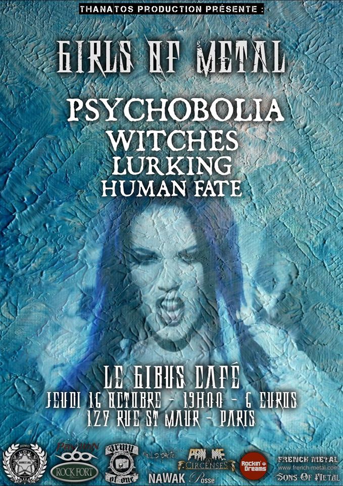 Witches flyer Psychobolia + Witches + Lurking + Human Fate (Annulé/Cancelled) @ Gibus Café Paris (75-France)