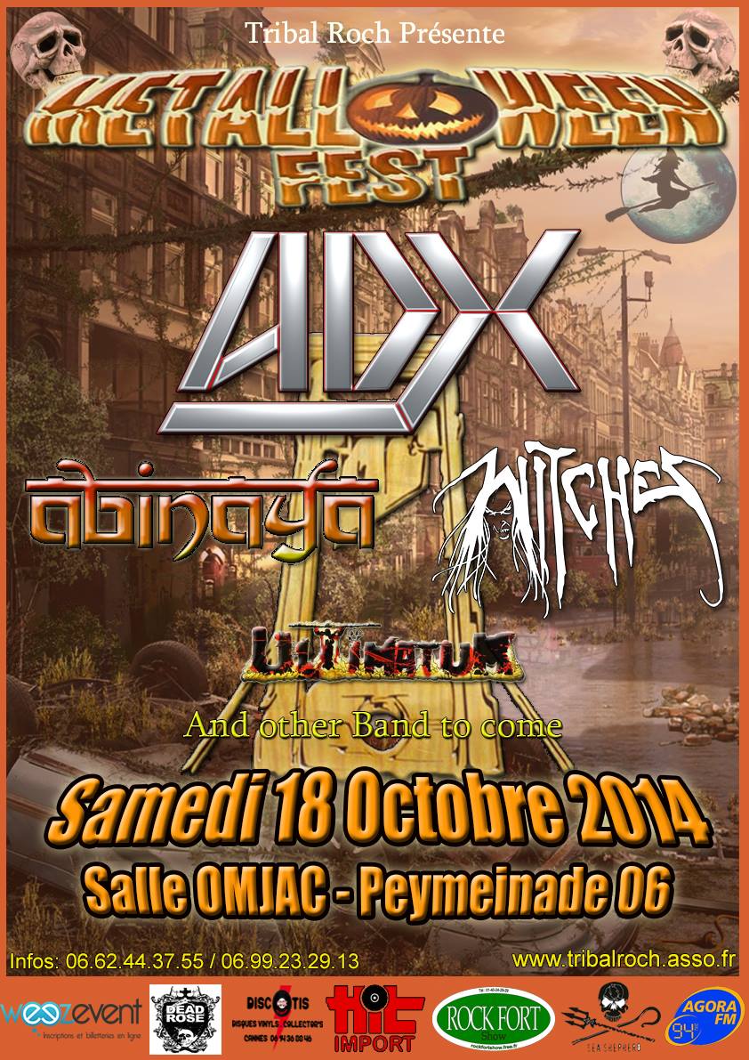 Witches flyer ADX + ABINAYA + WITCHES + ULTIMATUM + AFTER CHAOS PROJECT (Annulé/Cancelled) @ Salle Daudet Peymeinade (06-France)