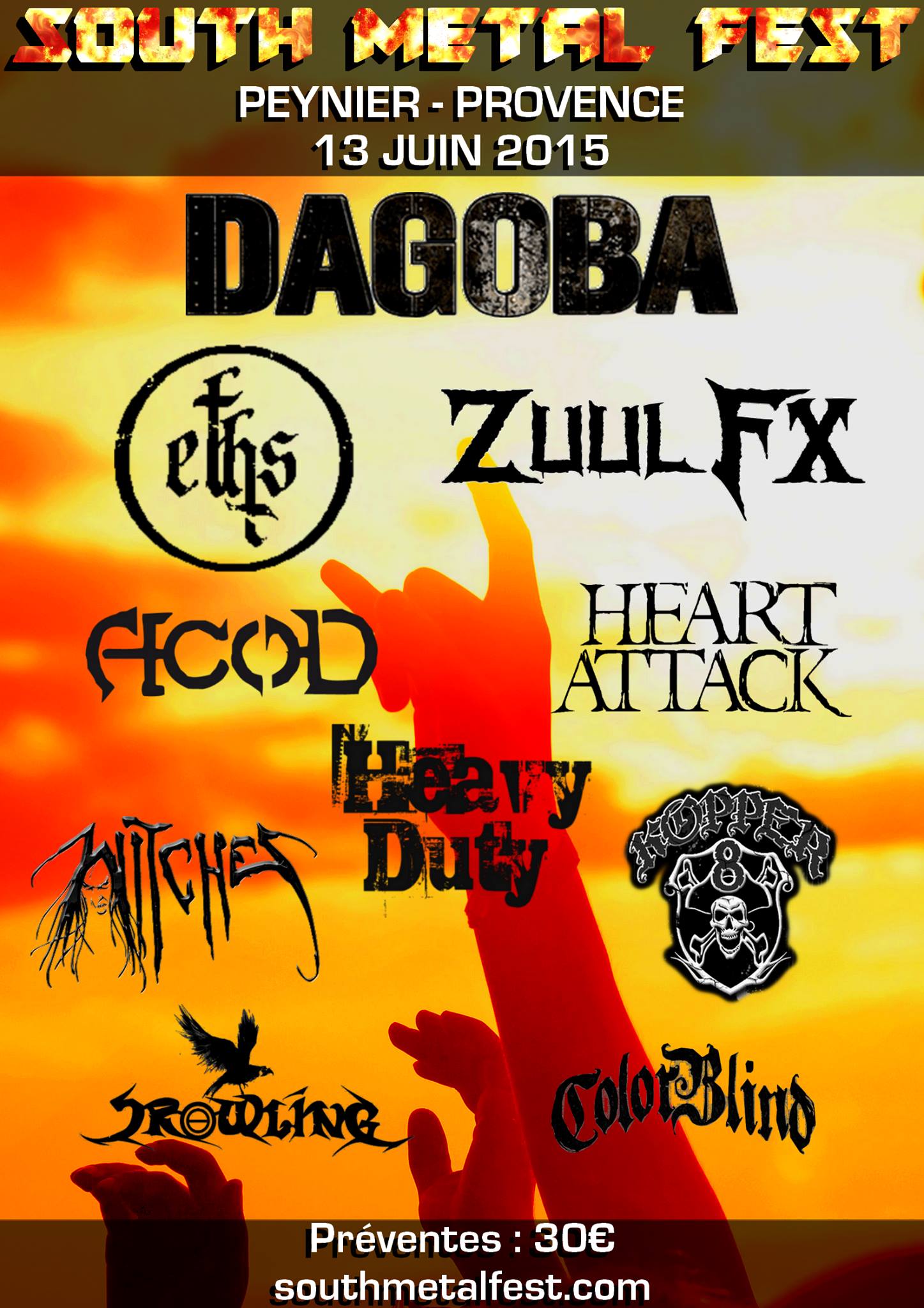 Witches flyer Dagoba + Eths + Zuul FX + A.c.o.D.+ Heavy Duty + Heart Attack + Kopper 8 + WITCHES + Crowling + Colorblind @  South Metal Fest Peynier (13, France)