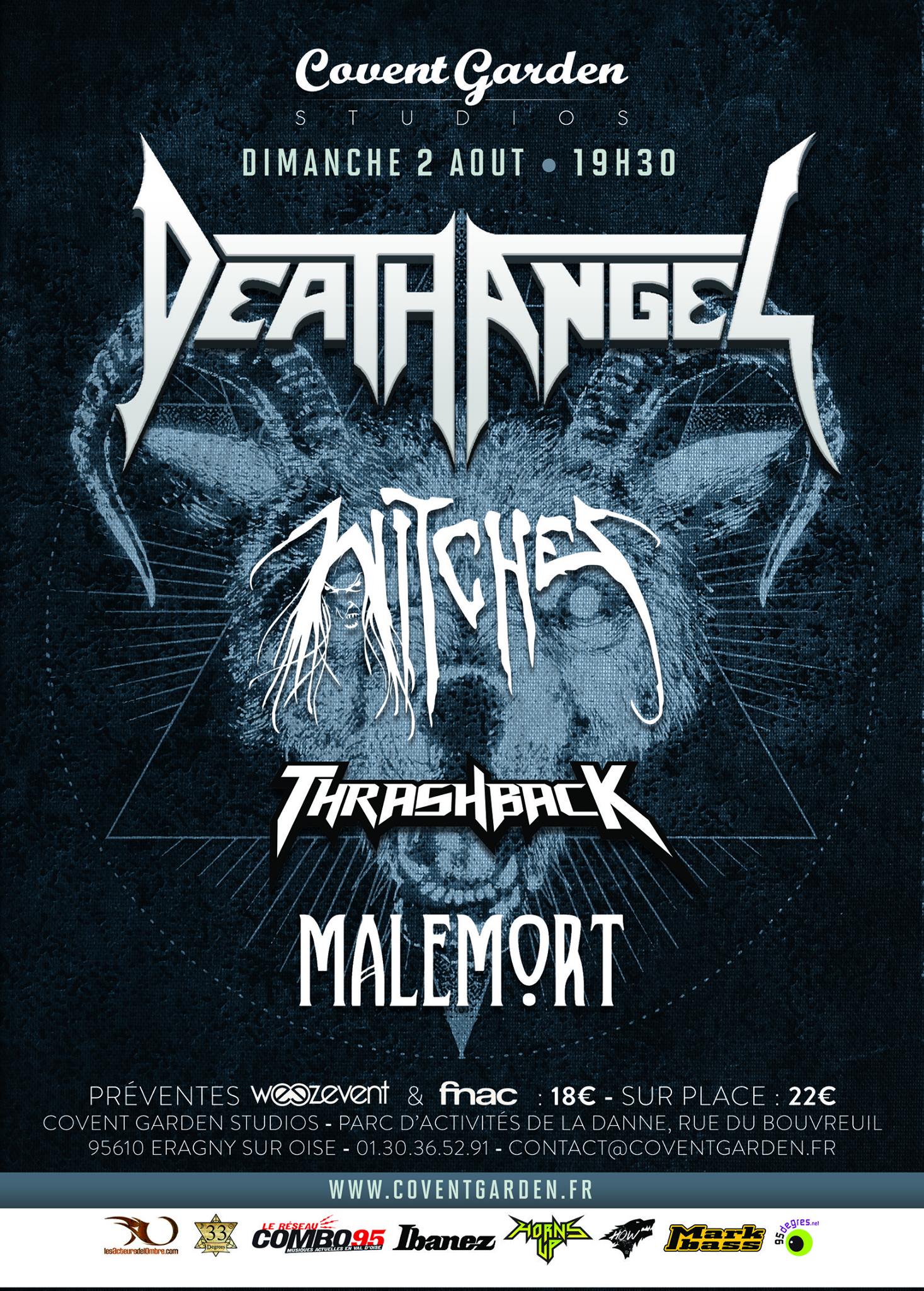 Witches flyer Death Angel + Witches + Thrashback + Malemort @ Covent Garden Eragny (95-France)