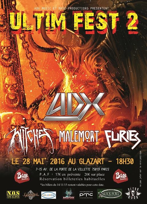 Witches flyer ADX, Witches, Malemort, Furies @ Ultim Fest Glazart Paris, France