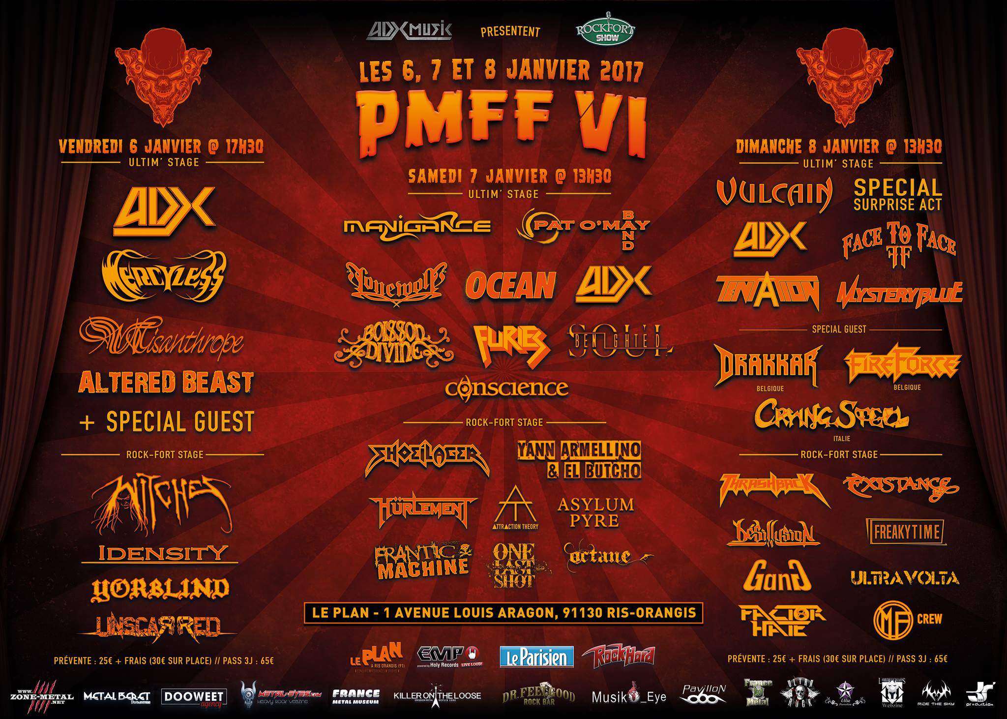 Witches flyer Mercyless, Witches, ADX, Misanthrope, Altered Beast, Yorblind, Idensity, Unscarred @ Paris Metal France Festival - PMFF #6 Le Plan Ris Orangis (91)