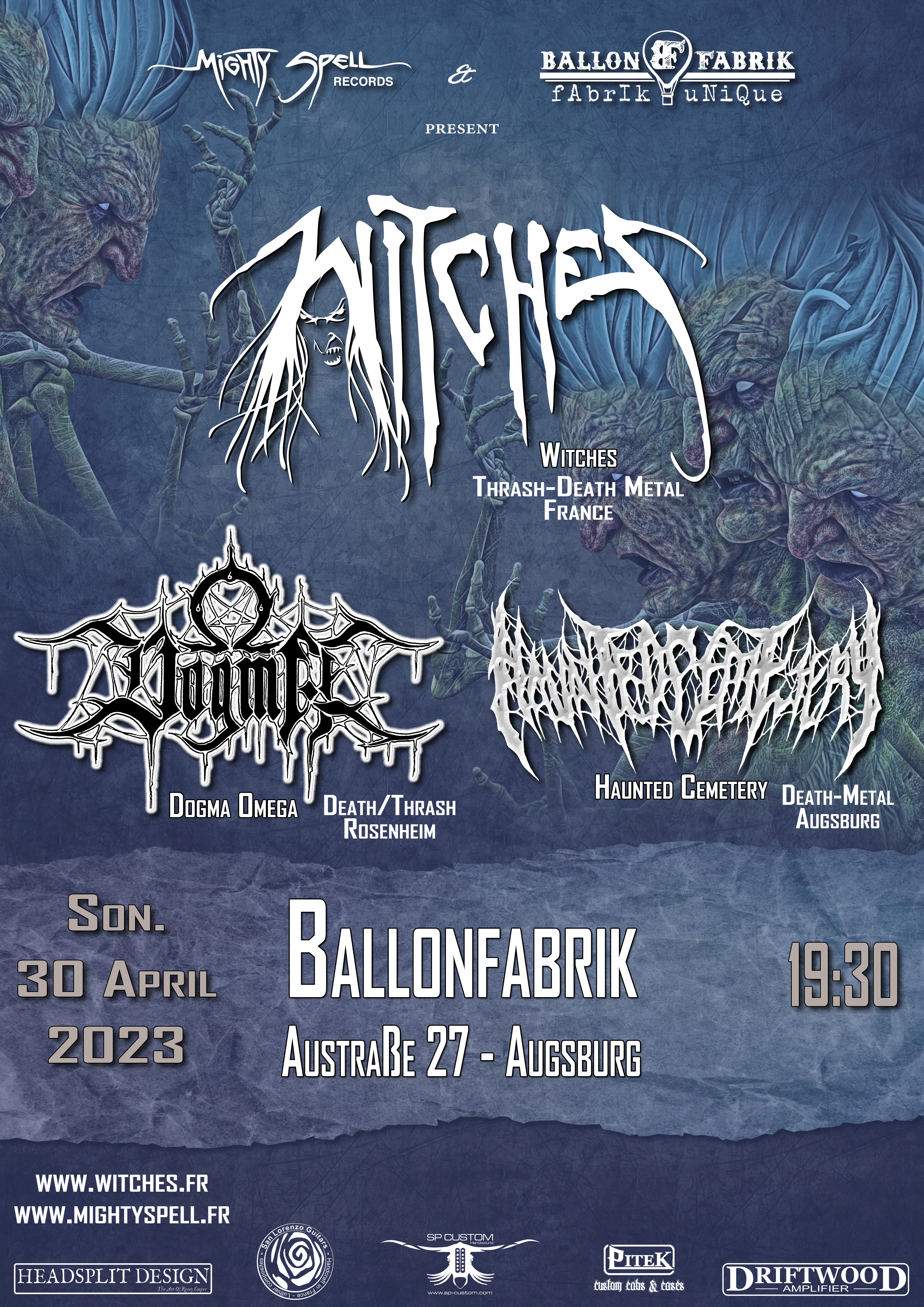 Witches flyer Witches + Dogma Omega + Haunted Cemetery @  Ballonfabrik Augsburg, Germany