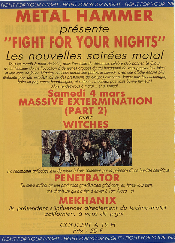 Witches flyer WITCHES + Penetrator, Mekhanix @ Paris Massive Extermination 2 Gibus Paris