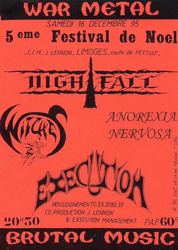 Witches flyer ENTOMBED (Swe), WITCHES, Arkhon Infaustous, Necropsy, Orakle @ Festival de Noel C.C. John Lennon Limoges (87-France)