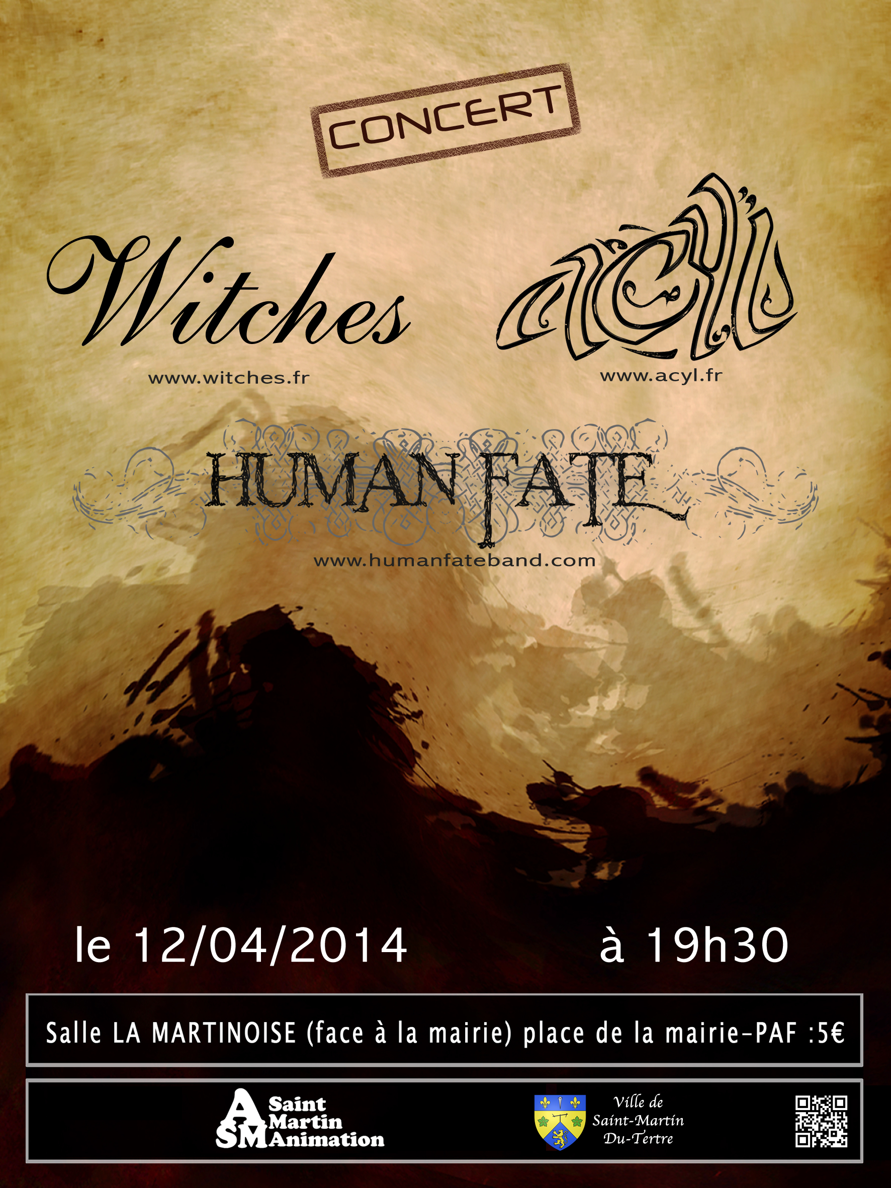 Witches flyer WITCHES + Human Fate + Desarticulate @   Saint Martin du Tertre (95-France)