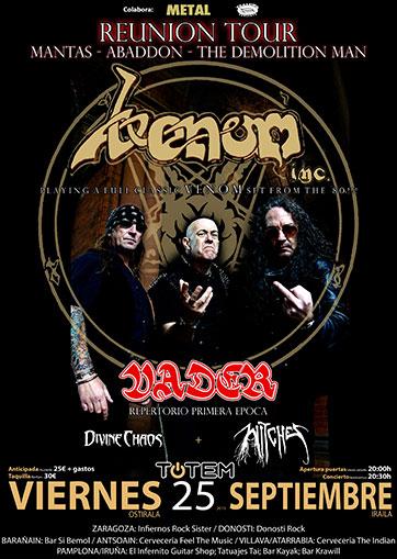 Witches flyer Venom inc + Vader + Divine Chaos + Witches @ European Tour Totem Pamplona, Spain