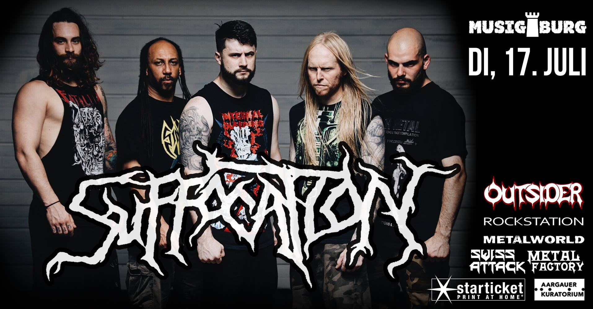 Witches flyer Suffocation + Witches @ Suffocation (Realm of Darkness European Tour: Part 2) / Witches Suffocating Summer Tour 2018 Musigburg Aarburg, Swizterland - CH